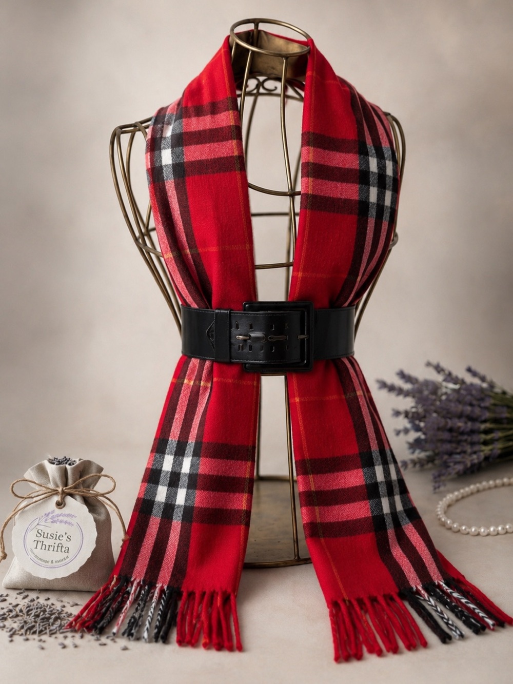 Sky Cashmere Red Plaid Scarf Blanket 100% Virgin Wool